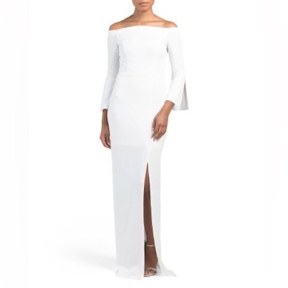 ABS Allen Schwartz Off Shoulder Bell Sleeve Gown - Picture 3 of 6